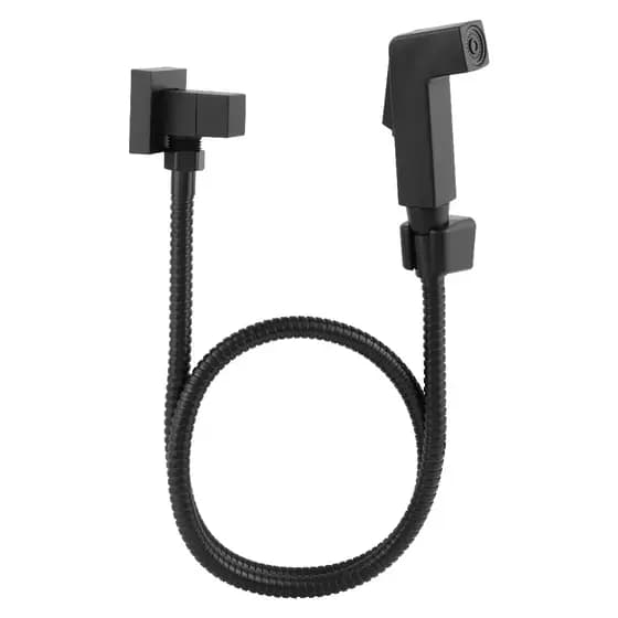 Ducha Higiênica Metal Quadrada Luxo  Preta 1/4 Volta