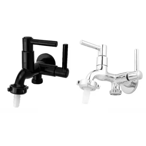 Torneira Tanque e Maquina de Lavar Jardim Lavanderia Dupla Saída Abs Plastico Super Resistente Cromado e Preto
