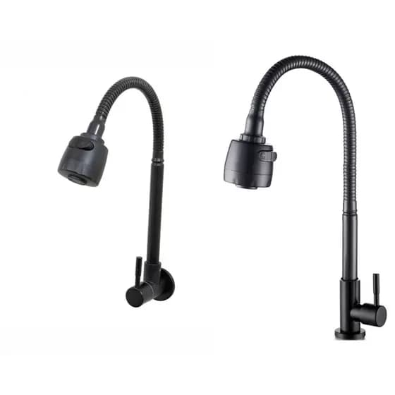 Torneira Gourmet Para Cozinha Bancada Mesa e Parede Preto Cano Flexível 2 Jatos