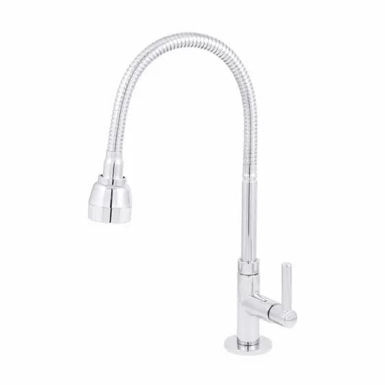 Torneira Gourmet Cozinha Bancada Pia Duplo Jato Cano Flexível Inox 1/4 de volta Cromada Abs