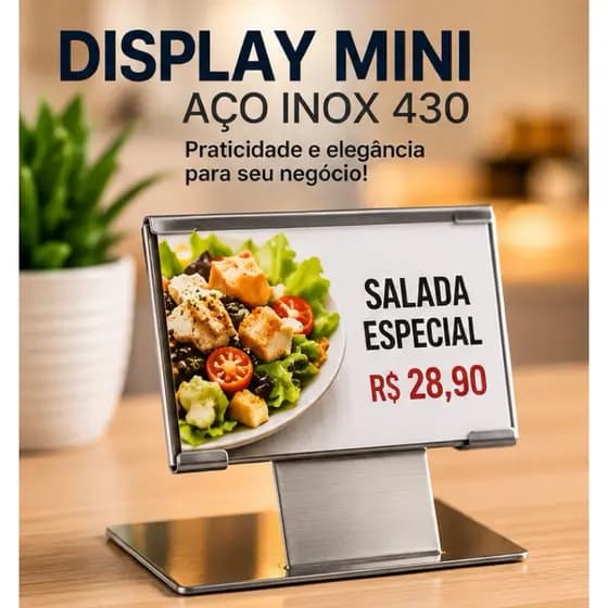 Display Mini de Mesa em Aço Inox 430 para Preço, Etiqueta e Identificação 5,7x4,5cm