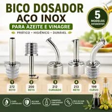 kit 12 Bico Dosador Inox para Azeite e Vinagre Curvo e Reto Para Garrafa 5 Modelos