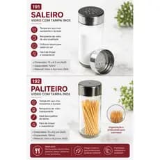 kit 12 Saleiro ou Paliteiro de Vidro com Tampa em Inox 100ml para Mesa Restaurante