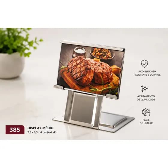 Display de Preço Inox 430 Médio para Identificação de Produtos e Buffet