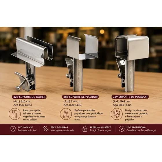 Kit 6 Suportes Inox 430 para Talher e Pegador Buffet Self Service | 3 Modelos