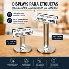 Kit 6 Porta Etiquetas Inox 3x11 Display Preço 2 Modelos 333 334 Aço 430 Base Mesa