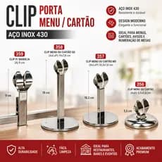 Kit 6 Porta Menu Cartão Inox 430 4 Modelos 356 357 358 359 Mesa Restaurante Bar Suporte Aviso Preço