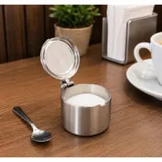kit 6 Açucareiro de Mesa em Aço Inox com Tampa Basculante 330g para Restaurante