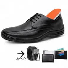 Sapato Masculino Social Linha Comfort Palmilha em EVA em Couro Brinde Cinto e Carteira