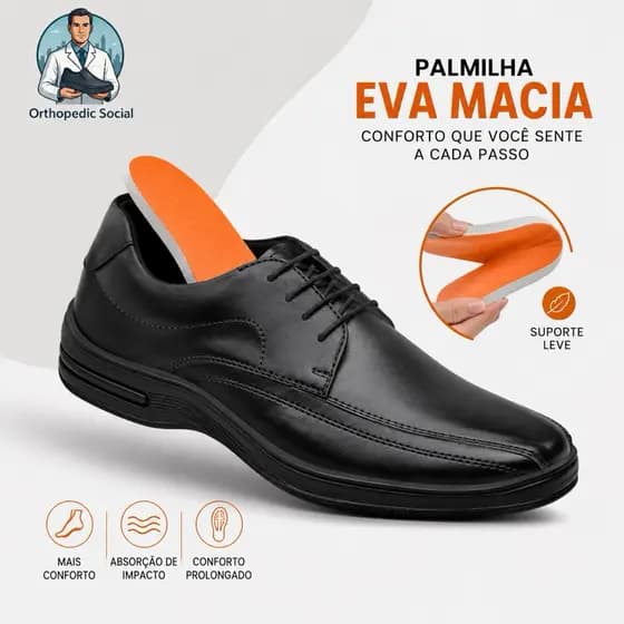 Sapato Ortopédico Social Masculino Confortável Antistress Entrega Imediata