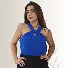 Blusa Regata Feminina Gola Transpassada Nó Duna Torção Frente Elegante Forrada Básica Gola Transversal