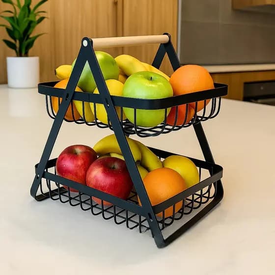 Fruteira Alça Madeira Cesto Frutas Organizador Cozinha Rack Prateleira Verduras Legumes Imperdível