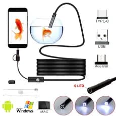 Câmera Sonda Flexível a Prova D’água 2 Metros Plug Usb Tipo C e V8 para Celular com UVC Notebook