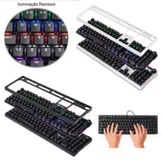 Teclado Mecânico Switch Gamer 2 Case Multimídia Ajuste Volume Led Rainbow Abnt2