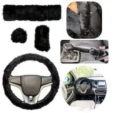 Kit Capa de Volante Universal Capa de Cambio Freio de Mão e Cinto de Segurança material em Pelúcia