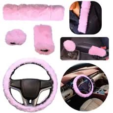 Capa de Volante para Carro + Capa de Cambio e Freio de Mão + Capa de Cinto em Pelúcia Toque Macio