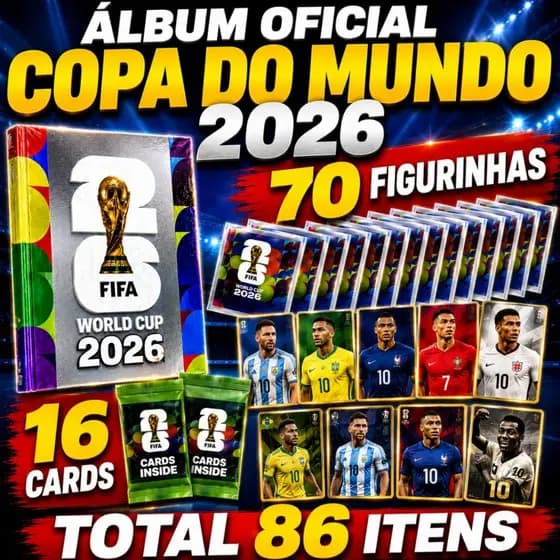 Álbum Oficial Copa 2026 Prata Premium Capa Dura + 70 Figurinhas + 16 Cards INSIDE Kit Completo da Copa