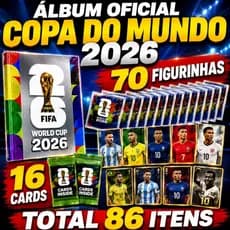 Álbum Oficial Copa 2026 Prata Premium Capa Dura + 70 Figurinhas + 16 Cards INSIDE Kit Completo da Copa