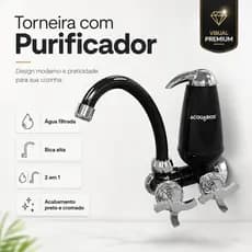 Torneira Pia Cozinha Com Filtro de Parede Preto Cromado E05 Acquabios