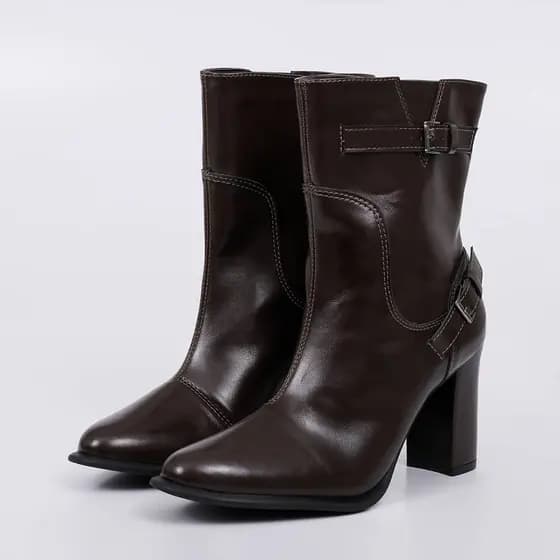 Bota Feminina Vegas Cano Curto Salto Alto Bloco Fivela Not-me