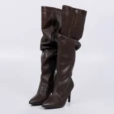 Bota Feminina Slouch Enrugada Cano Longo Bico Fino Salto Fino Inverno Madonna Not-me