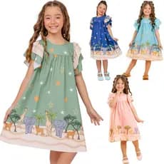 KIT 2 Peças ou 1 Unidade Vestido Infantil Menina Três Marias Fofo Verão Tamanhos 4 AO 12