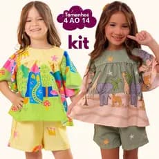 Kit 2 Conjunto Infantil Menina Premium Colorido Estampado Soltinho Confortável Casual