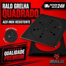 Grelha Ralo Quadrado 15x15 cm Aço Inox Preto Fosco – Abre e Fecha Design Moderno e Resistente