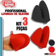 3 Unidades Luvas Térmica de Silicone Pega Panela Bico de Pato Resistência até 230°C Cozinha Forno