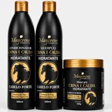 Kit Crina e Cauda Crescimento Shampoo Condicionador Máscara Hidratação Cabelo Forte Maycrene
