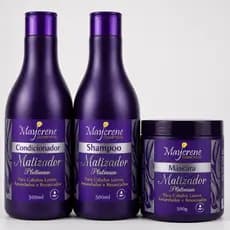 Kit Matizador Platinum Maycrene Shampoo Condicionador Máscara Cabelo Loiro Sem Amarelado Brilho