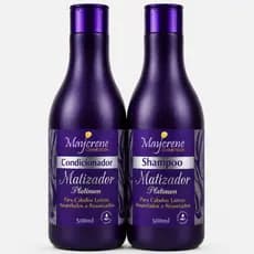 Kit Matizador Platinum Maycrene Shampoo e Condicionador Cabelo Loiro Sem Amarelado Brilho