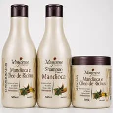 Kit Mandioca Shampoo Condicionador Máscara Hidratação Crescimento Brilho Cabelo Forte Maycrene