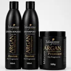Kit Pós Progressiva Argan Shampoo Condicionador Máscara de hidratação Brilho Maycrene
