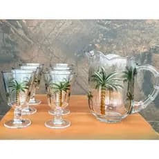 Conjunto Jarra de Suco Com 6 Taças Palm Tree Lyor Coqueiro Suqueira de 1,3 Litros Jarra para agua suco Drinks