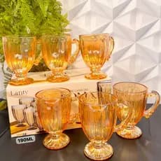 Conjunto Caneca Âmbar  C/Pé 6 Peças Vidro Cristal 190 ml Lanty Taça