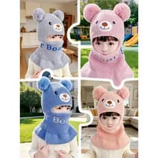 Gorro Proteger Pescoço Urso Desenhos Animados À Prova de Vento Forrado Inverno 2 a 7 Anos Infantil.v