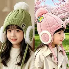 Touca Gorro Com Ponpon Desenho Musical Tampa Orelha Cor Pastel  Forrada Inverno Para Infantil(2-10anos)v