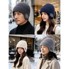 Gorro De La Com Proteçao Para Orelhas Inverno Frio Gorro Termico Feminina/Masculino Unissex Com Estampa Floco De Nerve.