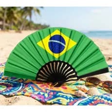 Leque De Mão Bandeira Do Brasil Dobrável Portátil 42cm Para Festa Dança Torcida//v
