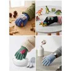 Novidade Luvas Inverno De Lã Tricô Termica Adinossauro/Urso 3D Para Infantil Bebe Menino 2-5 Anos