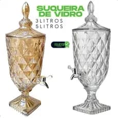 Suqueira de Vidro 3 e 5 Litros Diamond Transparente e Ambar Com Torneira