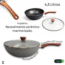 Frigideira Panela 4,3 Litros Wok Cerâmica Com Tampa Vidro 28cm
