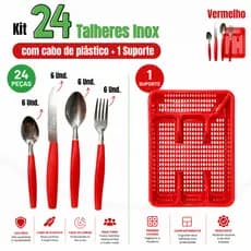 Jogo De Talheres 25 Peças Inox Faqueiro Com Porta Talheres Garfos Colheres E Facas