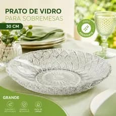 Centro De Mesa Prato De Vidro 30cm Com Borda Alta Perfeito Para Bolos e Sobremesas Mesa Posta Elegante