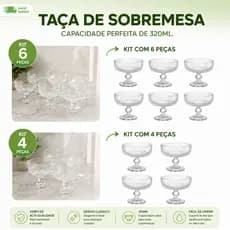 Taça de Sobremesa 320ml Vidro Jogo com 6 ou 4 Canelado Sorvete Taças Doces