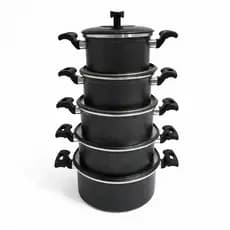 Kit Jogo de Panela de Alumínio - Jogo de Panelas 5 Peças em Preto Craqueado