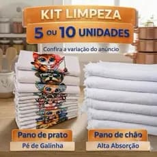 Kit Panos de Prato e Panos de Chão Grossos, Alta Absorção, Resistente, Grande e 100% Algodão (Kit com 5 ou 10)