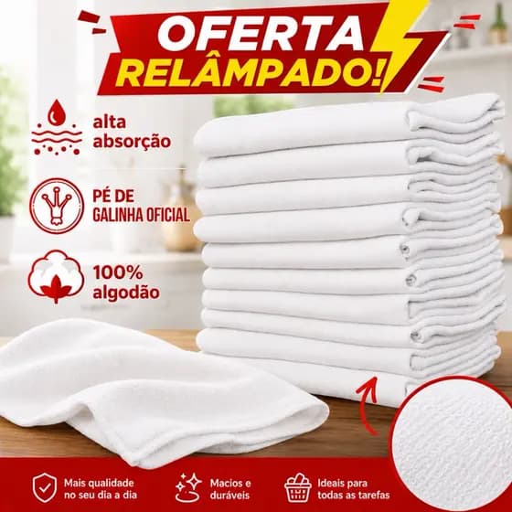 Pano de Prato Branco Pé de Galinha Oficial, Pano Grosso, Ultra Absorção, Resistente, Não Encolhe e Seca bem