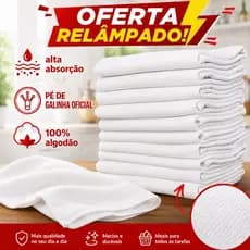 Pano de Prato Branco Pé de Galinha Oficial, Pano Grosso, Ultra Absorção, Resistente, Não Encolhe e Seca bem